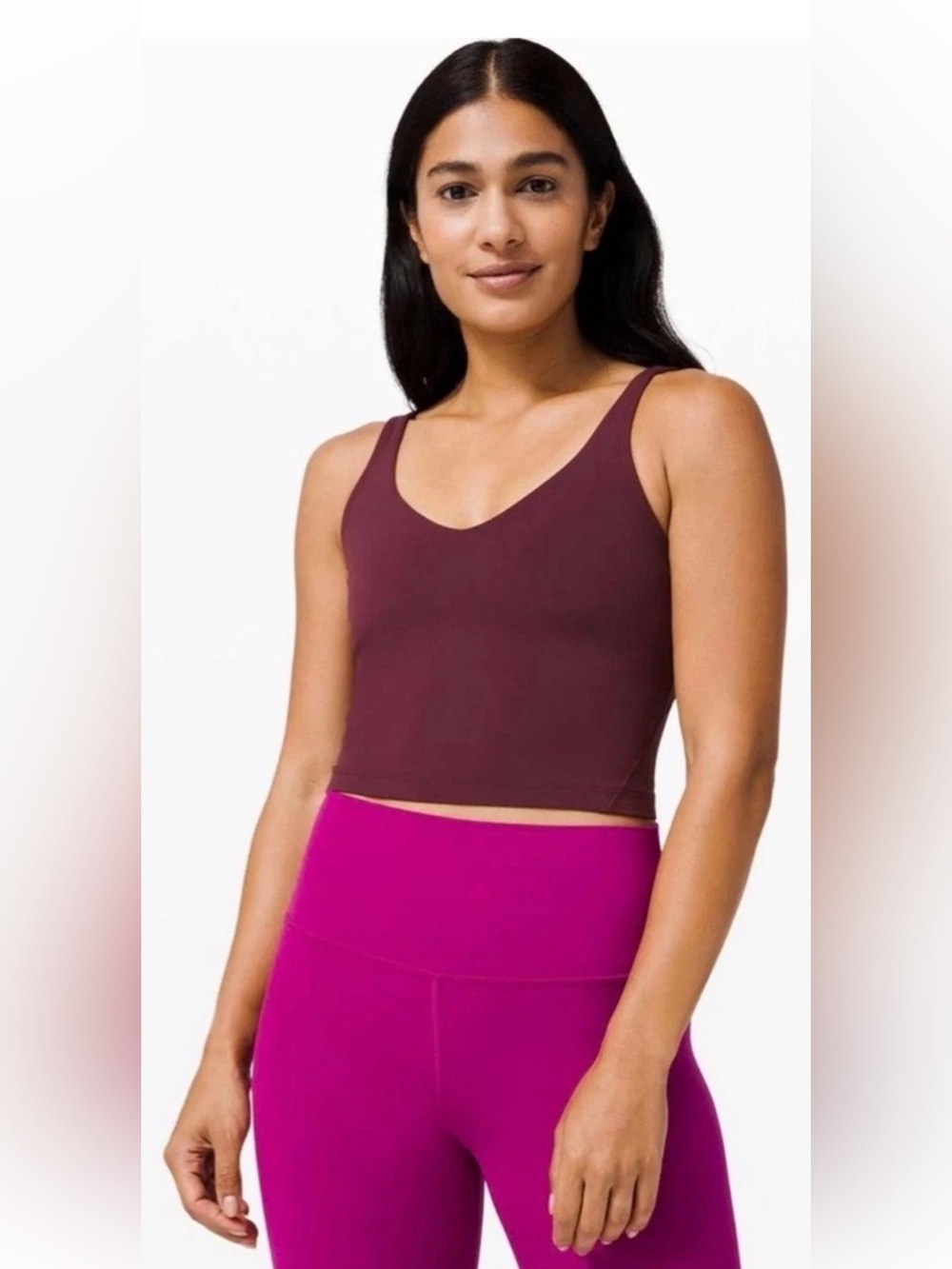 Lululemon Align Cropped Tank Black Plum Cassis Nulu Shelf Bra Top Sz 6
